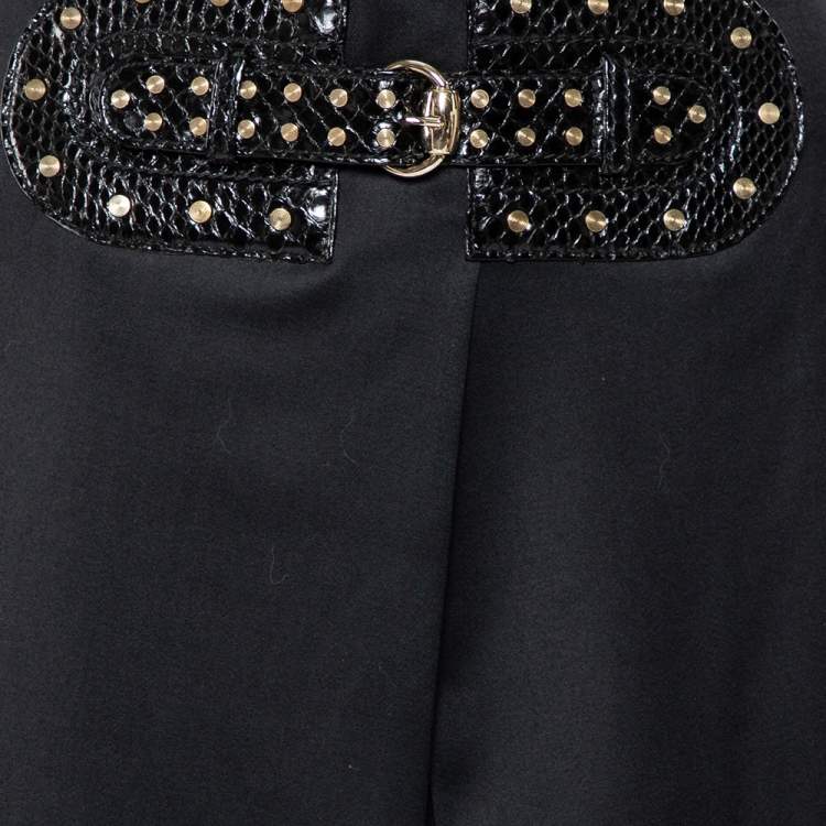 Pre Owned Gucci Black Wool Pleated Detail Belted Skirt S