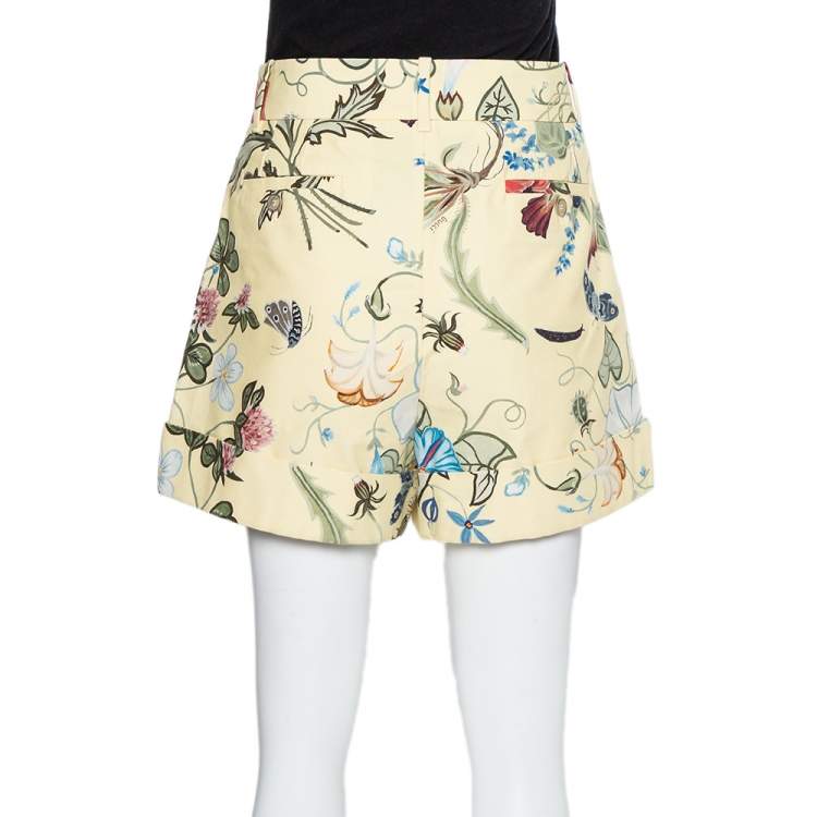 Pre Owned Gucci Yellow Floral Printed Cotton Shorts S