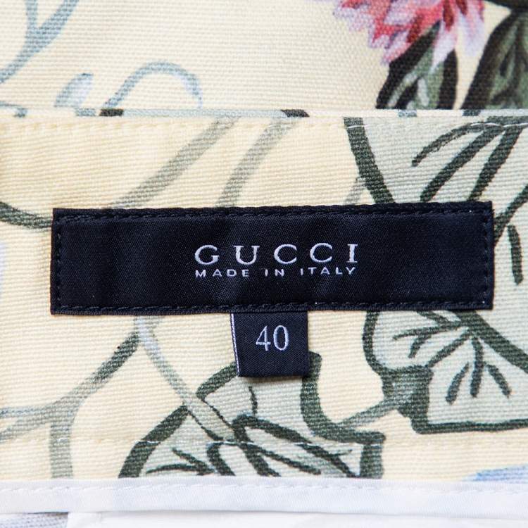 Pre Owned Gucci Yellow Floral Printed Cotton Shorts S