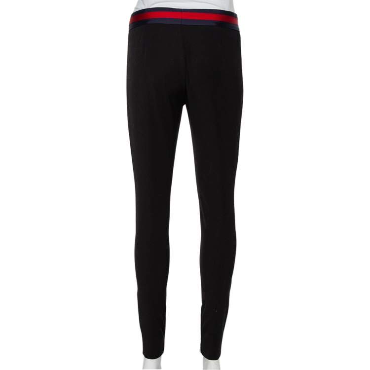 Pre Owned Gucci Black Knit Contrast Trim Waist Bow Detail Leggings S