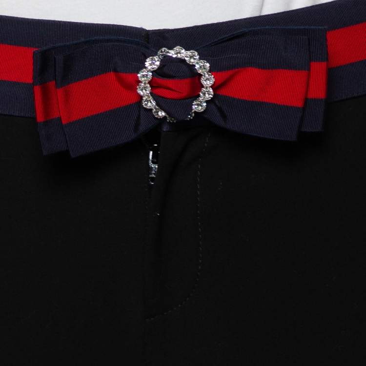 Pre Owned Gucci Black Knit Contrast Trim Waist Bow Detail Leggings S