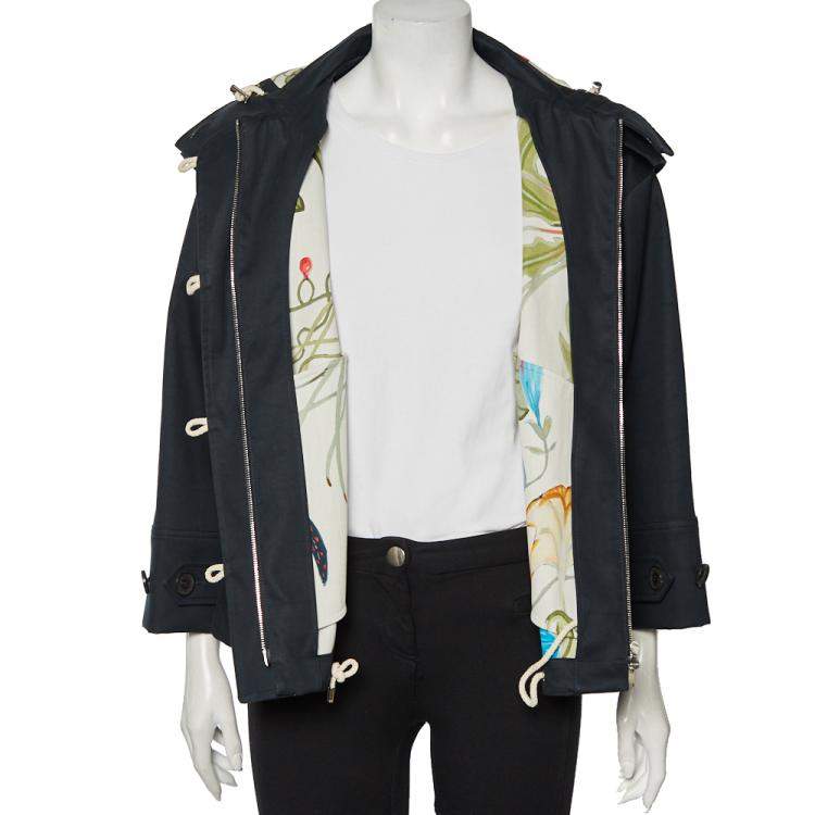 مملوكة مسبقًا Gucci Black Cotton Canvas Zip Front Hooded Jacket S