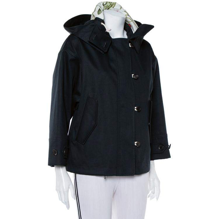 مملوكة مسبقًا Gucci Black Cotton Canvas Zip Front Hooded Jacket S