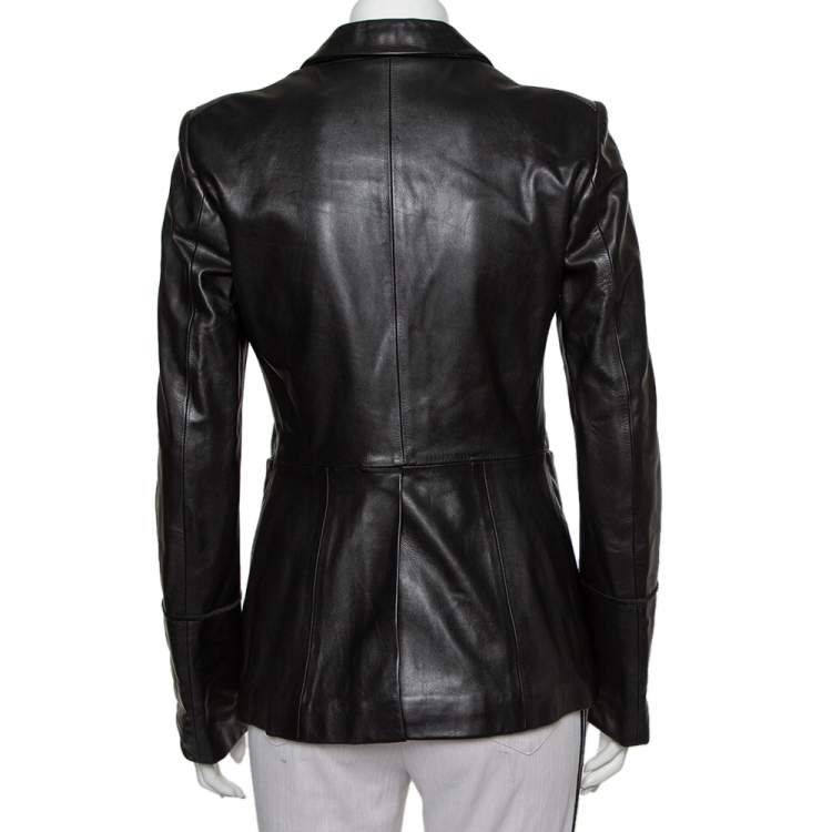 Pre Owned Gucci Black Leather Button Front Blazer S