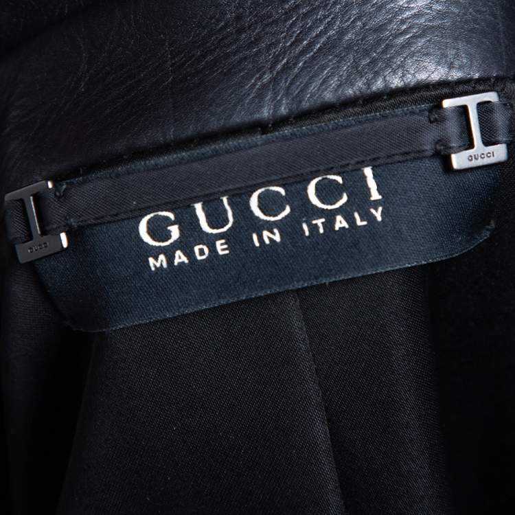Pre Owned Gucci Black Leather Button Front Blazer S