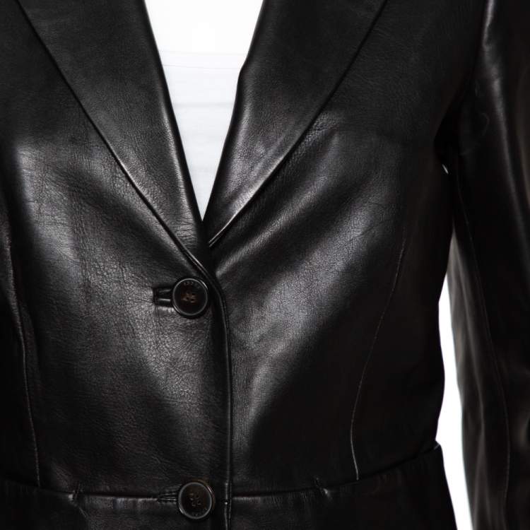 Pre Owned Gucci Black Leather Button Front Blazer S