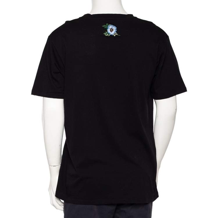 Pre Owned Gucci Black Logo Printed Cotton Distressed Oversized T-Shirt M 