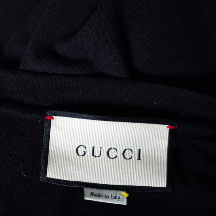Pre Owned Gucci Black Logo Printed Cotton Distressed Oversized T-Shirt M 