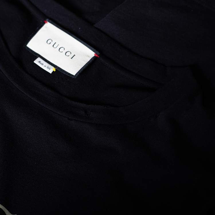 Pre Owned Gucci Black Logo Printed Cotton Distressed Oversized T-Shirt M 