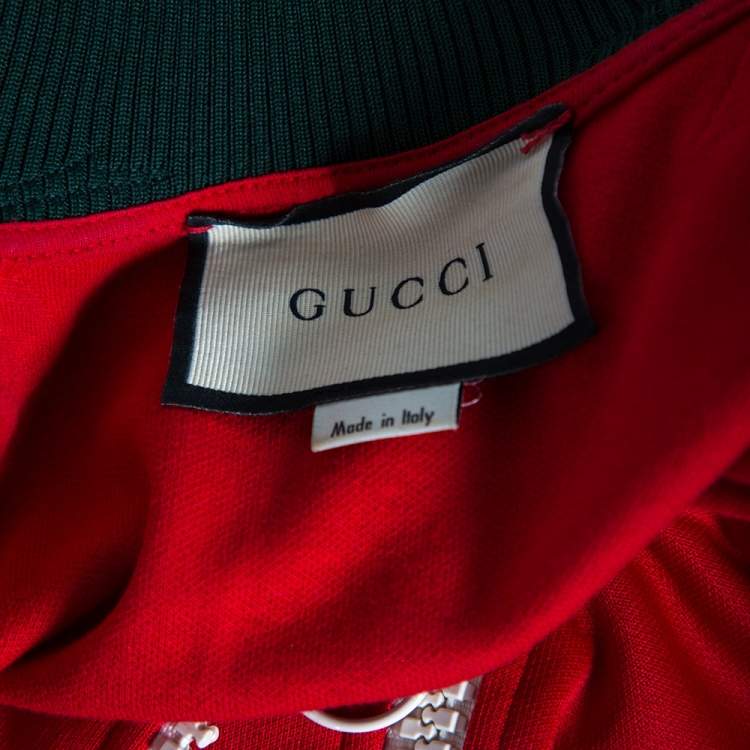 Pre Owned Gucci Red Jersey Floral Embroidered Technical Jacket S