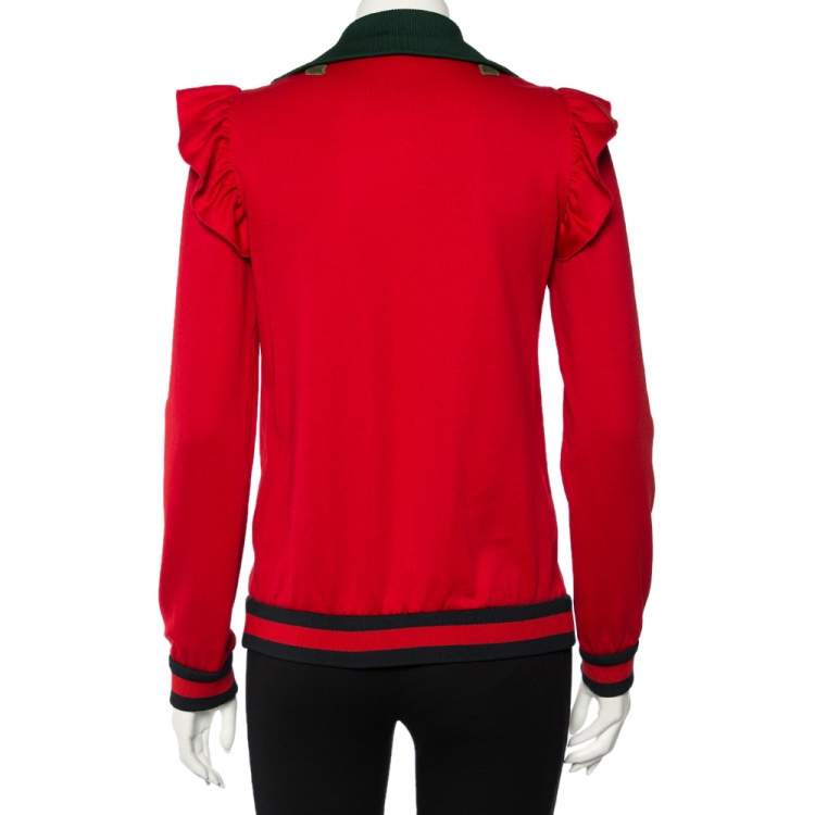 Pre Owned Gucci Red Jersey Floral Embroidered Technical Jacket S