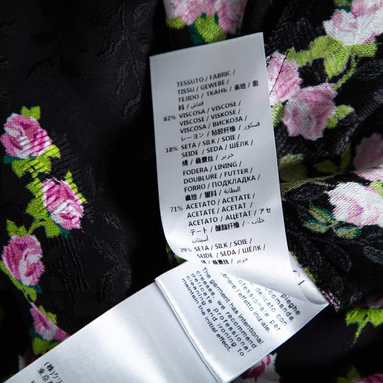 Pre Owned Gucci Black Climbing Roses Print Jacquard Silk Wide Leg Trousers L
