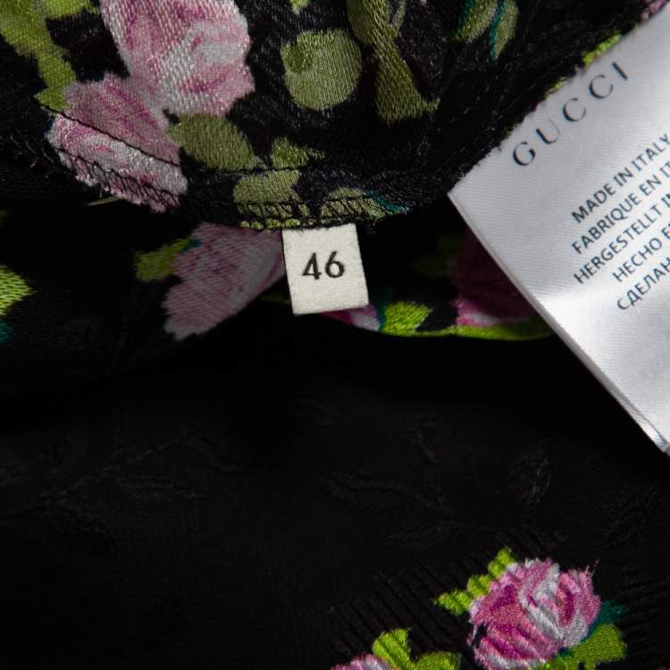 Pre Owned Gucci Black Climbing Roses Print Jacquard Silk Wide Leg Trousers L