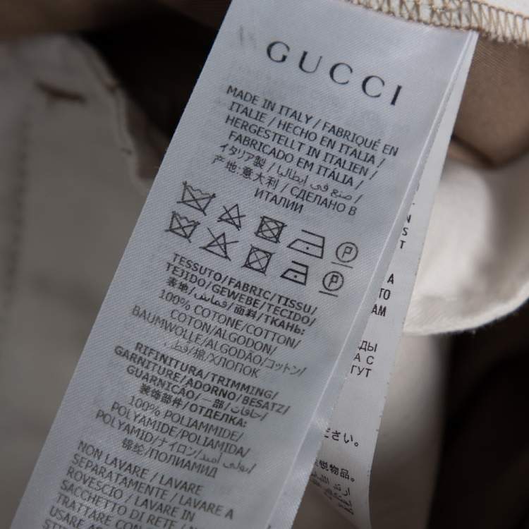 مملوكة مسبقًا Gucci Khaki Cotton Contrast Stripe Logo Trim Detail Trousers L 