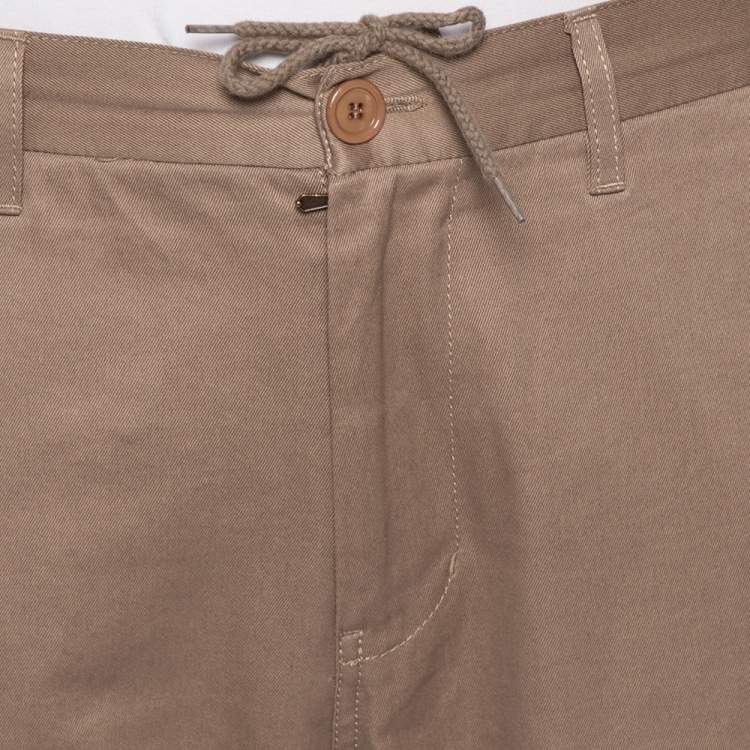مملوكة مسبقًا Gucci Khaki Cotton Contrast Stripe Logo Trim Detail Trousers L 