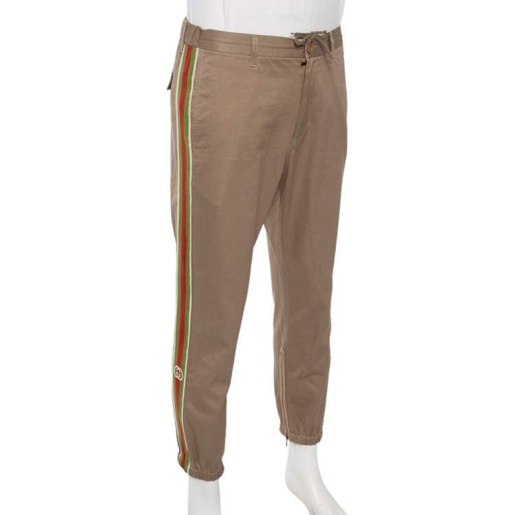 Camel Web stripe cropped cotton serge-twill trousers | Gucci | MATCHES UK
