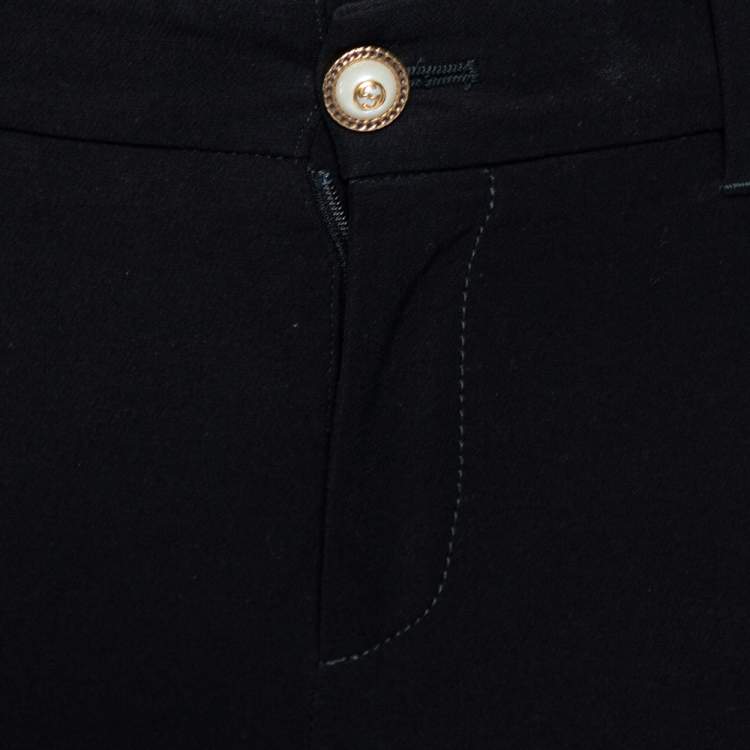 Pre Owned Gucci Black Stretch Cotton Lace Trimmed Skinny Pants S