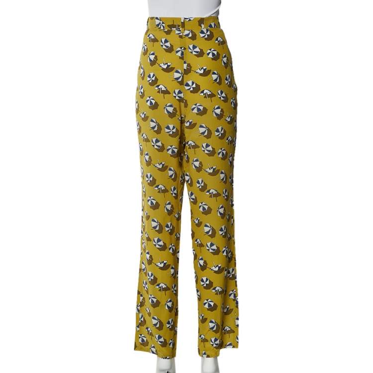 مملوكة مسبقًا Gucci Green Parasol Print Silk Palazzo Trousers L