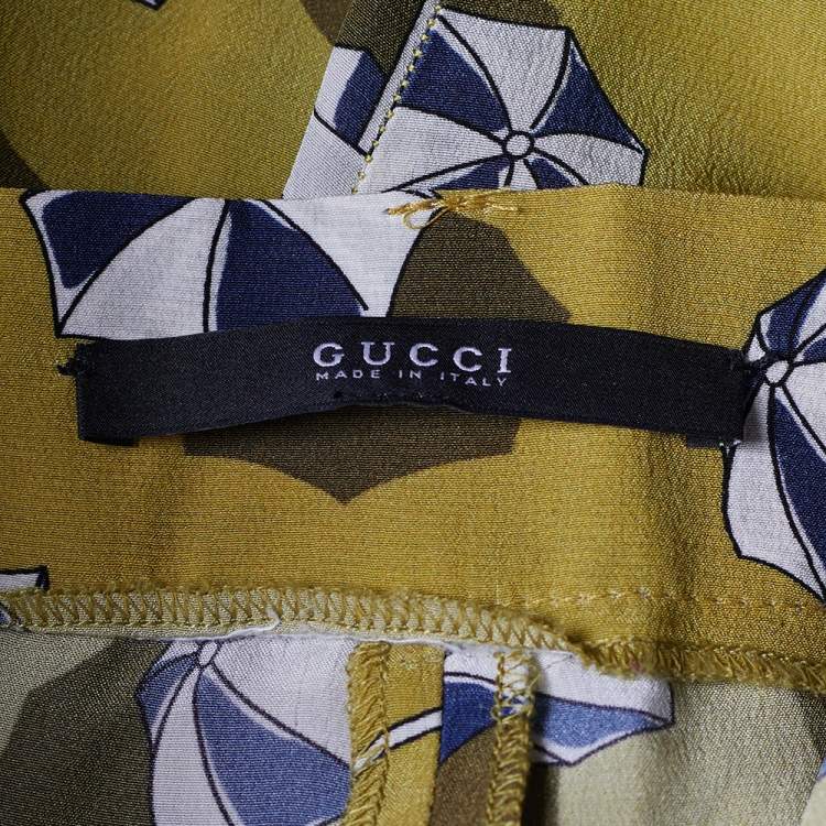 مملوكة مسبقًا Gucci Green Parasol Print Silk Palazzo Trousers L