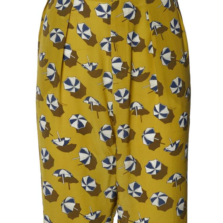 مملوكة مسبقًا Gucci Green Parasol Print Silk Palazzo Trousers L