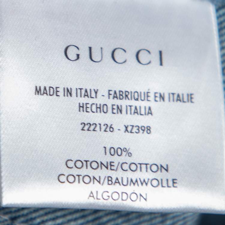 Pre Owned Gucci Blue Denim Leather Tab Detail Regular Fit Jeans M 