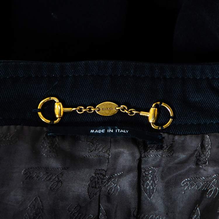 Pre Owned Gucci Black Cotton & Leather Applique Detailed Jacket S