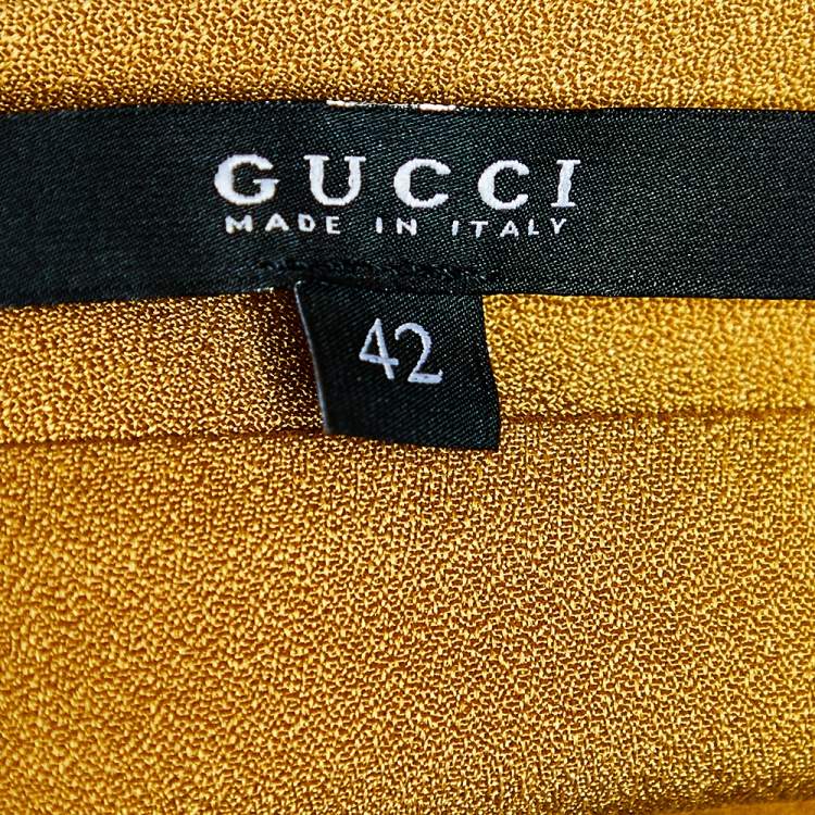 Pre Owned Gucci Mustard Yellow Silk Contrast Trim Top M