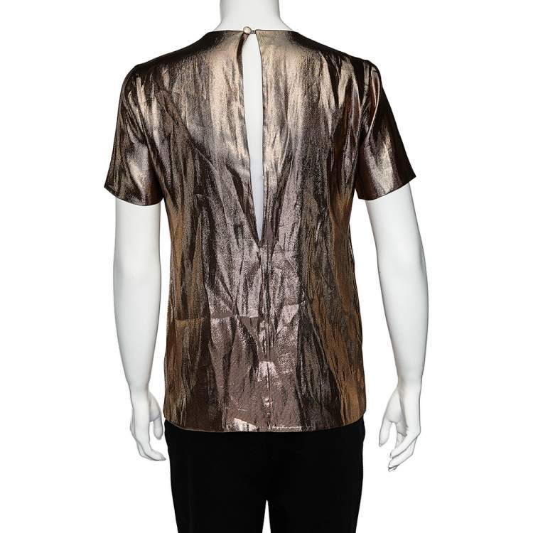 Pre Owned Gucci Metallic Lamé Short Sleeve Top S
