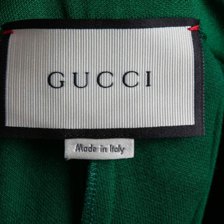Pre Owned Gucci Green Jersey Floral Embroidered Web Stripe Trim Detail Pants M