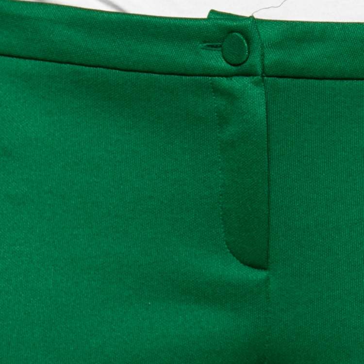 Pre Owned Gucci Green Jersey Floral Embroidered Web Stripe Trim Detail Pants M