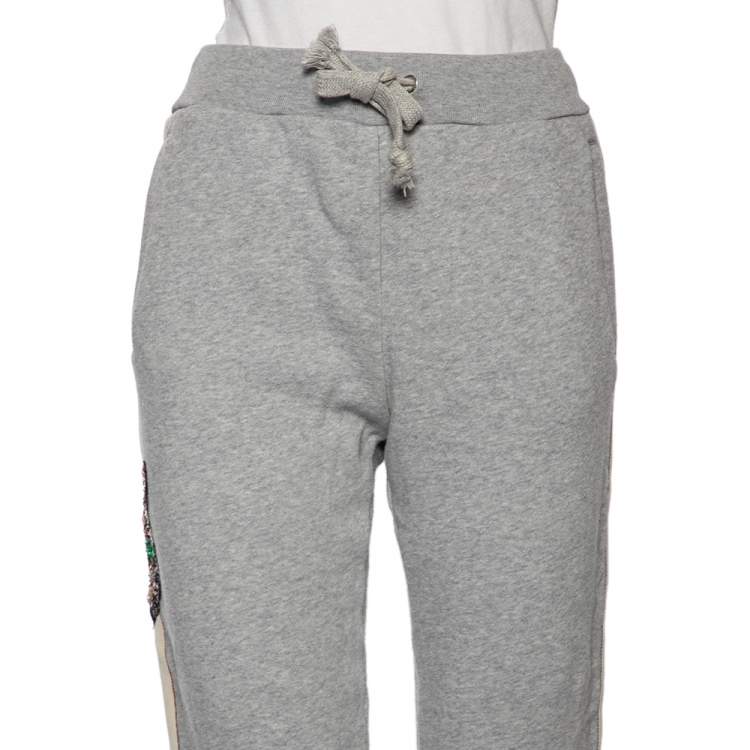 Pre Owned Gucci Grey Cotton Knit Stripe Trimmed Mystic Cat Appliqué Joggers XS
