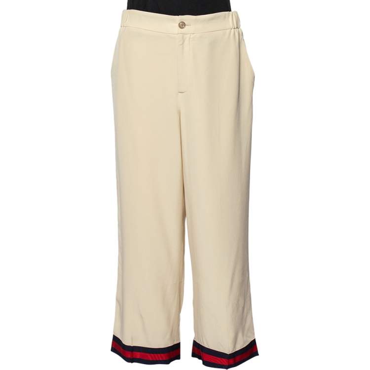 Pre Owned Gucci Cream Silk Web Stripe Detail Culottes M