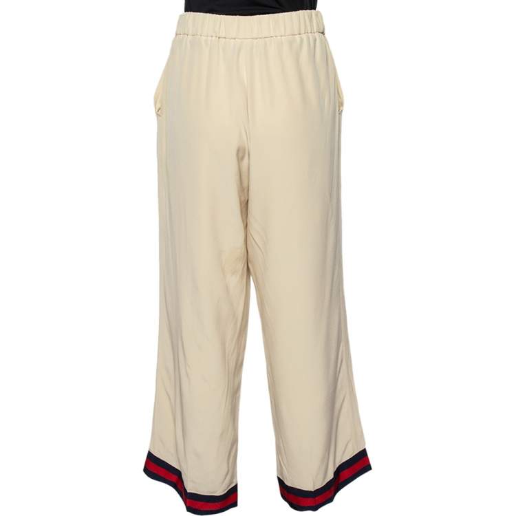 Pre Owned Gucci Cream Silk Web Stripe Detail Culottes M