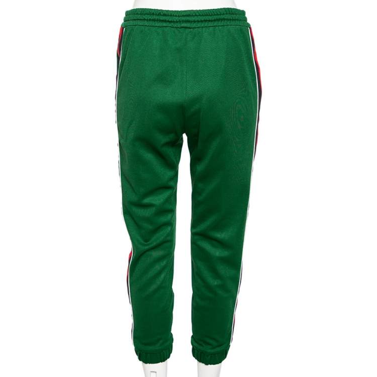 Pre Owned Gucci Green Jersey Side Stripe Detail Technical Joggers L