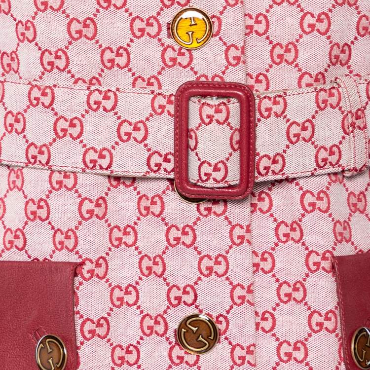 مملوكة مسبقًا Gucci Red Logo Jacquard-Leather Belted Trench Coat S