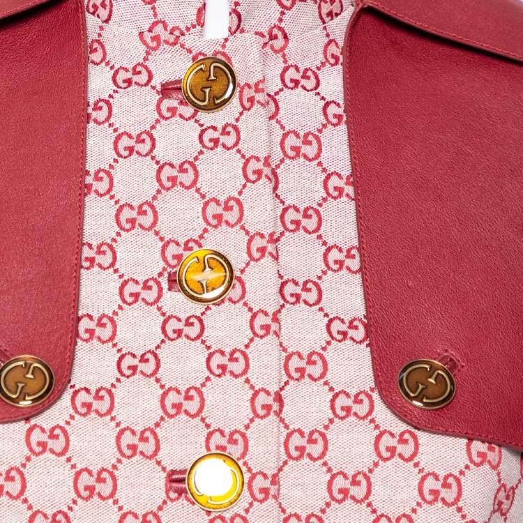 مملوكة مسبقًا Gucci Red Logo Jacquard-Leather Belted Trench Coat S