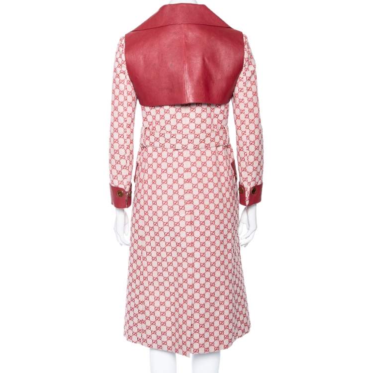 مملوكة مسبقًا Gucci Red Logo Jacquard-Leather Belted Trench Coat S