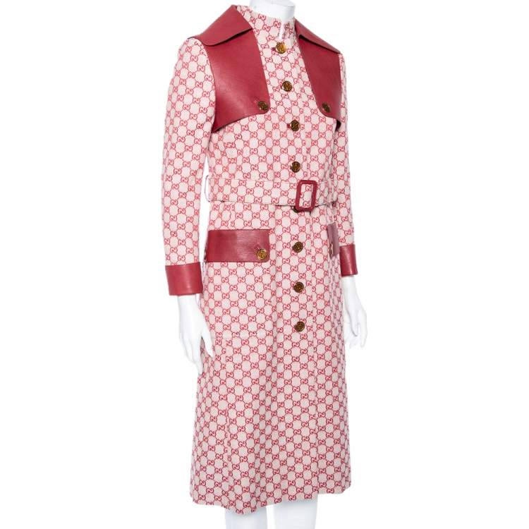 Gucci Red Logo Jacquard-Leather Belted Trench Coat S Gucci | TLC