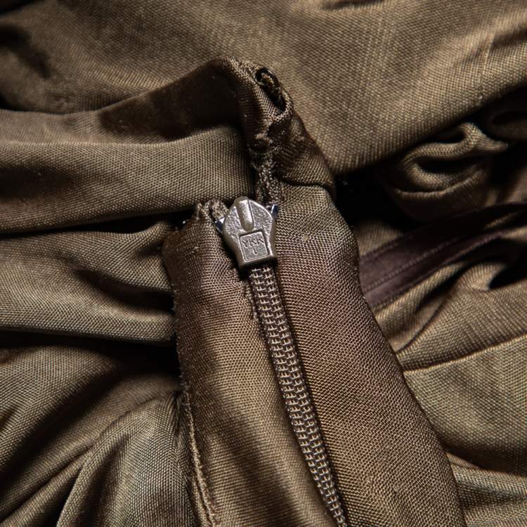 Pre Owned Gucci Brown Jersey Ruched Detail Fitted Skirt S