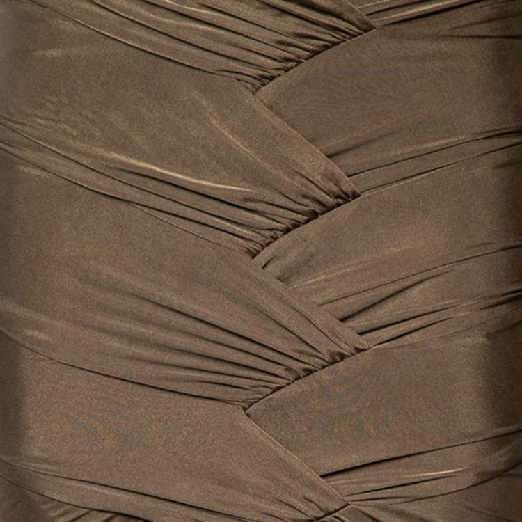Pre Owned Gucci Brown Jersey Ruched Detail Fitted Skirt S