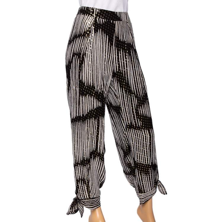 Pre Owned Gucci Monochrome & Lurex Polka Dotted Silk Pants M