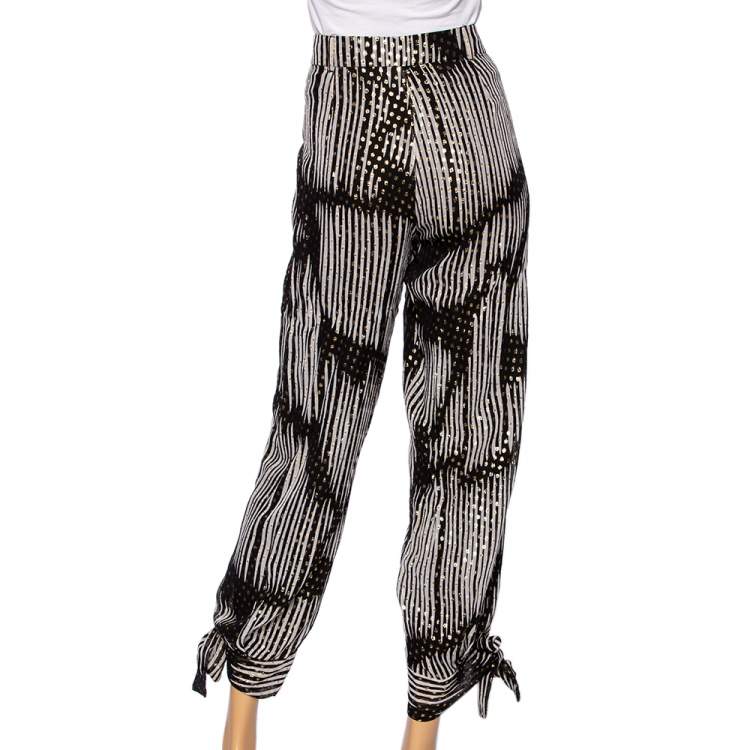 Pre Owned Gucci Monochrome & Lurex Polka Dotted Silk Pants M
