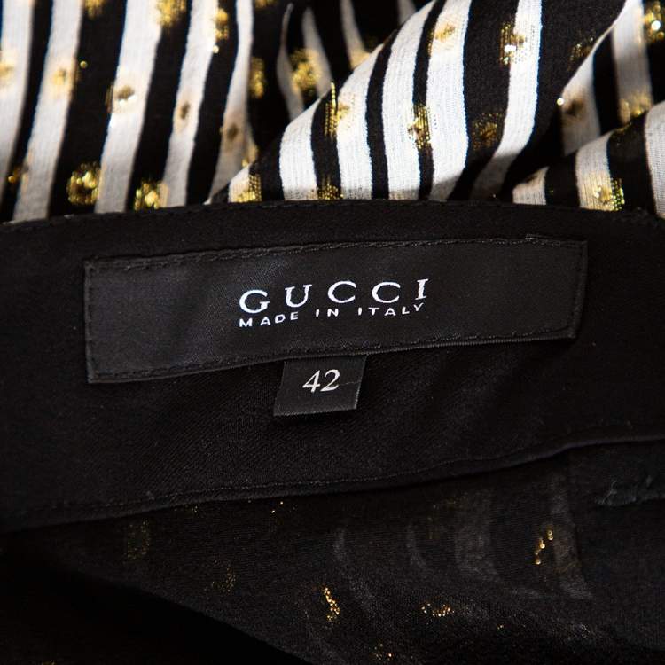 Pre Owned Gucci Monochrome & Lurex Polka Dotted Silk Pants M