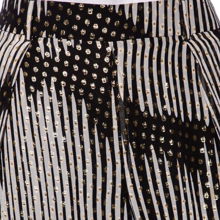 Pre Owned Gucci Monochrome & Lurex Polka Dotted Silk Pants M