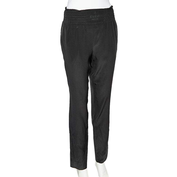 Pre Owned Gucci Black Silk Elastic Waist Pants M