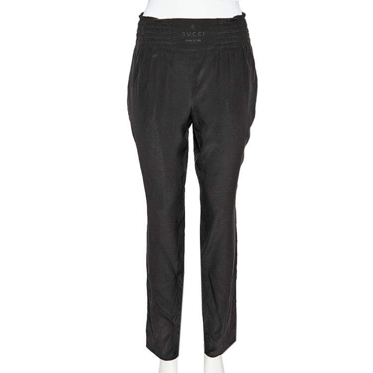 Pre Owned Gucci Black Silk Elastic Waist Pants M