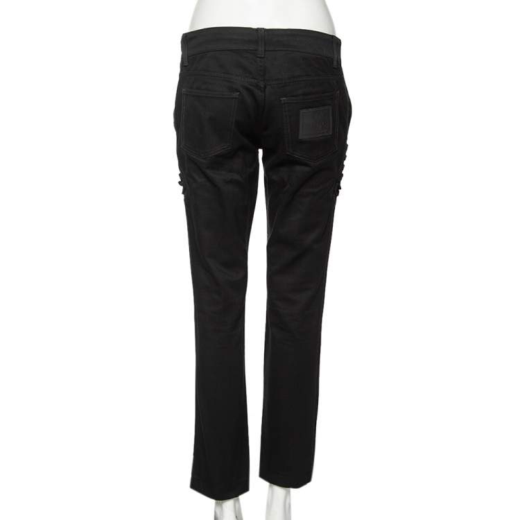 Pre Owned Gucci Black Denim Criss-Cross Lace Detailed Jeans M