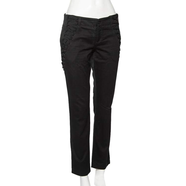 Pre Owned Gucci Black Denim Criss-Cross Lace Detailed Jeans M