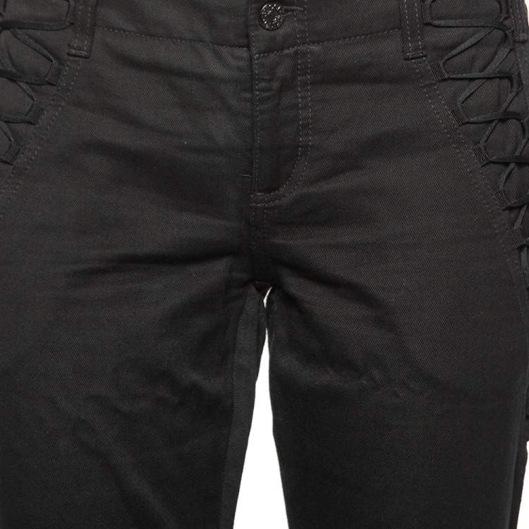 Pre Owned Gucci Black Denim Criss-Cross Lace Detailed Jeans M