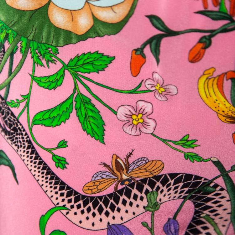 Pre Owned Gucci Pink Floral Snake Printed Silk Drawstring Waist Detailed Pants S